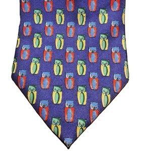 Jos A Bank Executive Collection‎ Multicolor Owl Pattern Blue Silk Tie 59"×4"
